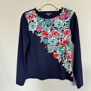 Lands End Rash Guard Womens Small 6-8 Deep Sea Blossom Floral Long Sleeve Swim